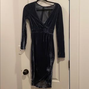 Boutique gunmetal velvet wrap dress